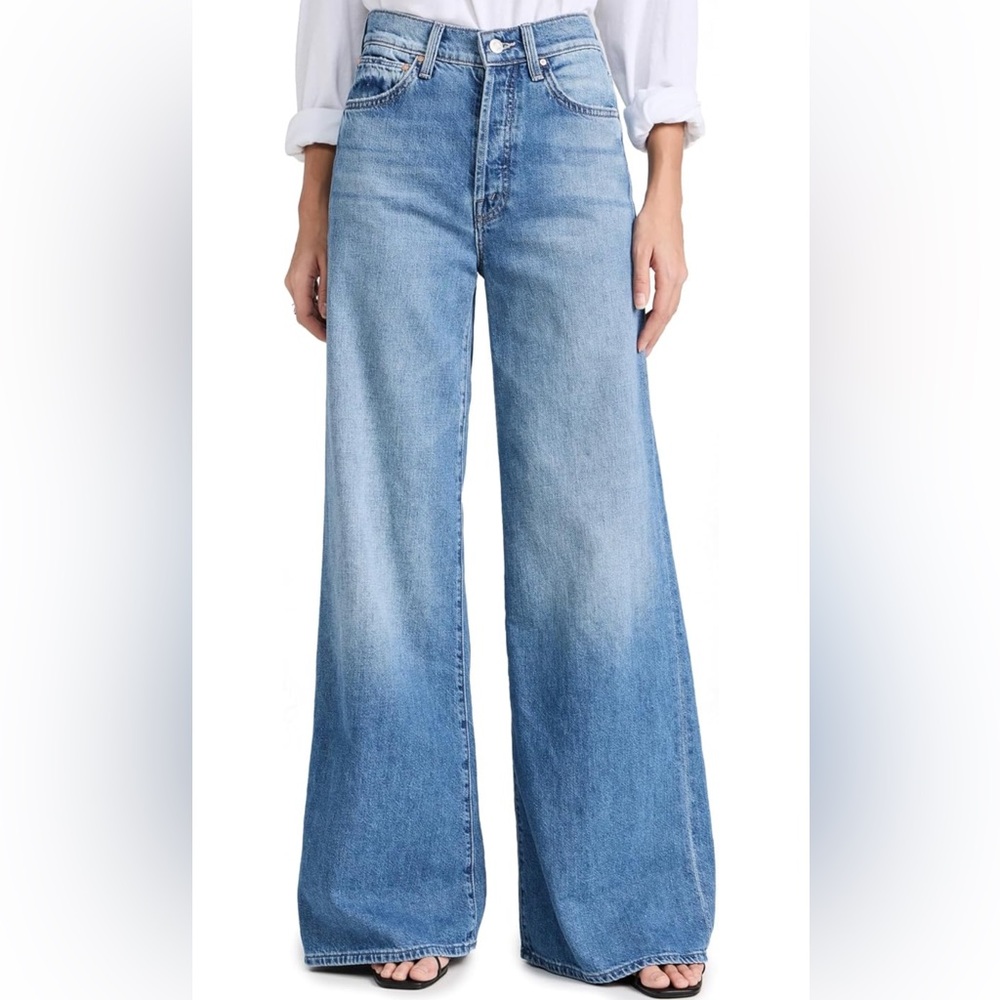 NWT MOTHER Women's The Ditcher Roller Sneak Blue Wide-Leg Jeans size 32 - Picture 1 of 6